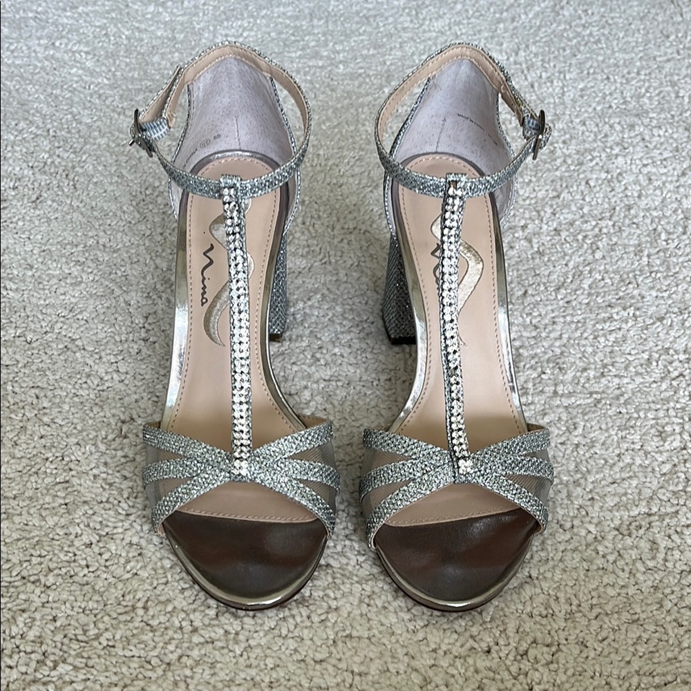 Nina Silver Rhinestone Embellished Heels